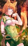  1girl animal_ears bandaged_arm bandages bell cat_ears cat_tail choker facial_mark fire_emblem fire_emblem:_path_of_radiance fuussu_(21-kazin) lethe_(fire_emblem) orange_hair short_hair short_sleeves solo tail violet_eyes 