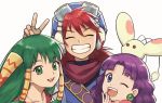  1boy 2girls feena_(grandia) grandia grandia_i green_hair looking_at_viewer multiple_girls 