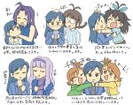  6+girls ahoge akizuki_ritsuko antenna_hair black_hair blue_hair blush brown_eyes brown_hair closed_eyes collage commentary_request fang futami_ami futami_mami ganaha_hibiki glasses hairband hug idolmaster idolmaster_(classic) idolmaster_1 kisaragi_chihaya long_hair long_sleeves miura_azusa multiple_girls ponytail shijou_takane short_hair side_ponytail sleeveless translation_request tsubobot white_background 