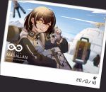  1girl :d arknights backpack bag bangs brown_hair camill character_name chromatic_aberration commentary_request drone gloves hair_between_eyes highres igloo jacket keychain long_sleeves looking_at_viewer magallan_(arknights) multicolored_hair open_mouth partial_commentary photo_(object) raglan_sleeves rhine_lab_logo short_hair smile snow_shelter solo streaked_hair the_emperor_(arknights) upper_body white_gloves white_hair white_jacket yellow_eyes 