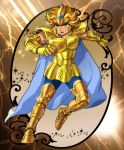  1boy armor golden_armor highres leo_aiolia male mizuhara_aki posing saint_seiya solo 