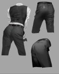  ass belt black_belt black_pants black_vest grey_background highres long_sleeves lower_body male_focus multiple_views original pants pocket segu_ishida shirt simple_background vest white_shirt 