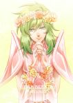  androgynous andromeda_shun armor artist_request flower_crown flower_on_head green_hair saint_seiya 