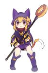  1girl :3 absurdres animal_hood blonde_hair blush boots brown_eyes cat_tail commentary english_commentary hair_ornament highres hood hoodie knee_boots looking_at_viewer original rtari solo staff standing tail transparent_background 