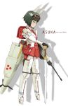  1girl asuka_(busou_shinki) backpack bag black_hair bob_cut busou_shinki character_name doll_joints goggles goggles_on_head gun joints mecha_musume oono_tsutomu propeller randoseru revision shadow solo sword weapon wings 