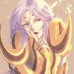 1boy androgynous aries_mu armor golden_armor kaoism long_hair male purple_hair saint_seiya 