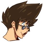  1boy brown_hair cosmikaizer english_commentary glasses head_only macross macross_7 meme nekki_basara open_mouth pogchamp solo transparent_background yellow_eyes 