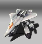  artist_name clenched_hands cosmikaizer english_commentary f-22_raptor gerwalk grey_background highres macross mecha no_humans shadow solo standing 