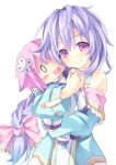  choujigen_game_neptune doll hug kinta_(distortion) long_hair purple_hair pururut ribbon smile violet_eyes 