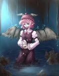  cave claws dress egg fingernails gr_(artist) grey_eyes hat mystia_lorelei nail_polish pale_skin pink_hair rock short_hair solo touhou water wet_clothes wings 