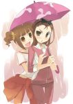  brown_eyes brown_hair idolmaster minase_iori multiple_girls noripachi takatsuki_yayoi twintails umbrella 