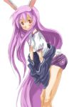  animal_ears blush blush_stickers bunny_ears bunny_tail buruma gym_uniform leaning_forward long_hair purple_hair red_eyes reisen_udongein_inaba solo tail touhou undressing very_long_hair yohane 