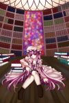  1girl book hat library long_hair patchouli_knowledge planet_time purple_eyes purple_hair ribbon ribbons solo touhou violet_eyes voile 