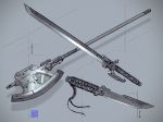  axe grey_background grey_theme highres jnt knife no_humans original shadow signature sword weapon 