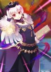 1girl aura_(a440) book closed_mouth dress fire_emblem fire_emblem:_three_houses fire_emblem_heroes fur_trim gloves hair_ornament hat highres holding holding_book long_hair lysithea_von_ordelia open_book smile solo white_gloves white_hair 