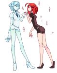  2others ahoge androgynous antarcticite colored_eyelashes gem_uniform_(houseki_no_kuni) gloves hair_between_eyes houseki_no_kuni long_bangs mercury_(element) multiple_others necktie red_eyes redhead rtil shinsha_(houseki_no_kuni) shirt short_hair shorts white_hair 