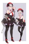  2girls alternate_breast_size beret blue_eyes breasts girls_frontline gun h&amp;k_mp5 hat jamgom long_hair medium_breasts mp5_(girls_frontline) multiple_girls multiple_persona older pantyhose silver_hair smile submachine_gun weapon 