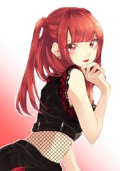  1girl absurdres aizome_karen bangs eyebrows_visible_through_hair hand_on_own_chin highres long_hair looking_at_viewer real_life red_eyes red_lips red_nails redhead shiroganeyoru solo zoc 