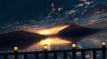  blurry city clouds dark depth_of_field dutch_angle hill lantern no_humans original railing reflection scenery signature sky skyrick9413 sunset water 