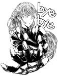  1girl bangs english_text gloves greyscale highres kula_diamond long_hair monochrome osakana_e outstretched_hand solo the_king_of_fighters turtleneck zipper 