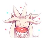  1boy animal_ears artist_name blush closed_eyes commentary english_commentary furry happy heart long_hair male_focus parted_lips signature silver_the_hedgehog simple_background smile solo sonic_the_hedgehog spacecolonie star_(symbol) teeth upper_body white_background white_hair 