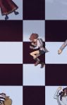  2boys 3girls absurdres bike_shorts brown_hair checkered checkered_floor chloe_ironside ciconia_no_naku_koro_ni dress fetal_position flower from_above hair_flower hair_ornament head_out_of_frame highres jayden_(ciconia) liu_lingji long_skirt long_sleeves lovepoints lying mitake_miyao multiple_boys multiple_girls redhead rethabile_eenentwintig_africacommonwealthrealm shoes skirt socks 