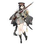  1girl bangs belt black_belt black_eyes black_footwear blush boots braid breasts earrings fur-trimmed_jacket fur_trim general_liu_(girls_frontline) girls_frontline gloves gun hat high_heel_boots high_heels holding holding_gun holding_weapon jacket jacket_on_shoulders jewelry long_hair military military_uniform mole mole_under_eye official_art peaked_cap pocket pouch rifle sheath sheathed shuaiaba single_braid skindentation sleeves_past_fingers sleeves_past_wrists smile solo star_(symbol) sword tassel thigh_strap transparent_background uniform very_long_hair weapon white_gloves 