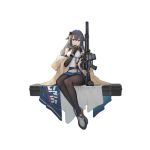  1girl alternate_costume artist_request bangs bare_shoulders black_footwear black_gloves black_hair black_legwear blue_eyes blue_hairband blue_skirt breasts character_name detached_sleeves girls_frontline gloves gun hair_flaps hair_ornament hairband holding holding_gun holding_weapon long_hair medium_breasts mod3_(girls_frontline) mole mole_under_eye official_art open_mouth pantyhose pleated_skirt sitting skirt solo super_sass super_sass_(girls_frontline) transparent_background weapon 