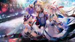  artist_request ayanami_(azur_lane) azur_lane blonde_hair blue_eyes bridal_gauntlets detached_sleeves fireworks green_eyes highres javelin_(azur_lane) laffey_(azur_lane) long_hair lying night night_sky ocean official_art on_stomach ponytail purple_hair red_eyes short_hair sitting sky sleeveless smile thigh-highs twintails white_hair white_legwear z23_(azur_lane) 