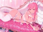  1girl :q bangs bare_arms bare_shoulders blush bottle bra breasts chin_rest choker closed_mouth collarbone couch eyebrows_visible_through_hair eyelashes fate/grand_order fate_(series) fingernails garter_belt heart high_heels highres holding holding_whip indoors large_breasts lingerie long_fingernails long_hair lying medb_(fate)_(all) medb_(fate/grand_order) nail_polish navel on_couch on_side panties parted_bangs perfume_bottle pink_footwear pink_hair riding_crop shiny shiny_hair shoe_removed sidelocks signature solo spaghetti_strap stomach straight_hair thigh-highs tiara tongue tongue_out underwear uni_(melm) whip white_choker white_garter_belt white_legwear white_nails white_panties wristband yellow_eyes 