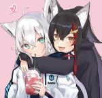  /\/\/\ 2girls ahoge animal_ear_fluff animal_ears bangs black_hair black_jacket braid commentary_request cup drinking drinking_straw eyebrows_visible_through_hair fox_ears fox_girl green_eyes hair_between_eyes hair_ornament hairclip heart hitachi_sou holding holding_cup hololive hololive_gamers hug hug_from_behind jacket long_hair long_sleeves looking_at_viewer multicolored_hair multiple_girls ookami_mio open_mouth redhead shirakami_fubuki sidelocks single_braid two-tone_hair virtual_youtuber white_hair white_jacket wolf_ears wolf_girl yellow_eyes 
