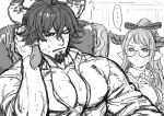  ... 1boy 1girl bara barawa blush breasts character_request chest draph facial_hair glasses goatee granblue_fantasy greyscale highres horns long_hair male_focus monochrome muscle pectorals pointy_ears short_hair sketch sweat tori_udon 