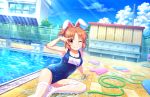  abe_nana blush idolmaster_cinderella_girls_starlight_stage orange_eyes orange_hair short_hair smile swimsuit wink 