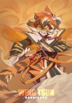  1girl absurdres animal_ears arknights chen_zhang chinese_clothes furry glasses highres kung_fu medium_hair multicolored_hair pelvic_curtain solo tail tiger_ears tiger_tail waai_fu_(arknights) yellow_eyes 