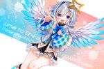  1girl absurdres amane_kanata angel_wings armband blush commentary_request english_text hair_ornament highres hololive long_sleeves looking_at_viewer open_mouth reaching_out ribbon school_uniform short_hair silver_hair solo syukonbu virtual_youtuber wings 