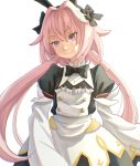  1boy absurdres animal_ears astolfo_(fate) astolfo_(saber)_(fate) bangs black_bow black_ribbon bow bowtie bunny_hair_ornament closed_mouth fate/grand_order fate_(series) gloves hair_bow hair_intakes hair_ornament hair_ribbon happy highres long_hair long_sleeves looking_at_viewer low_twintails male_focus mori_akari_(nuwh8535) multicolored_hair otoko_no_ko pink_hair rabbit_ears ribbon simple_background smile solo streaked_hair twintails violet_eyes white_background 