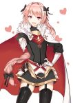  1boy absurdres armor armored_dress astolfo_(fate) black_bow black_dress black_legwear blush bow braid cloak dress eyebrows eyebrows_visible_through_hair fang fate/apocrypha fate/grand_order fate_(series) fur-trimmed_cloak fur_trim gauntlets gorget hair_bow hair_intakes happy heart highres holding holding_sword holding_weapon long_braid long_hair long_sleeves male_focus multicolored_hair open_mouth otoko_no_ko pink_hair puffy_sleeves simple_background single_braid smile solo streaked_hair sword thigh-highs violet_eyes weapon white_background white_cloak xiao-lz 