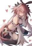  1boy absurdres animal_ears armor armored_dress astolfo_(fate) astolfo_(saber)_(fate) bangs black_bow black_footwear black_legwear black_ribbon blush bow bowtie bunny_hair_ornament closed_mouth dress eto_mitsuba fang fate/grand_order fate_(series) full_body hair_between_eyes hair_bow hair_intakes hair_ornament hair_ribbon happy heart highres long_hair long_sleeves looking_at_viewer low_twintails male_focus multicolored_hair otoko_no_ko pink_hair rabbit_ears ribbon simple_background sitting smile solo streaked_hair thigh-highs tongue tongue_out twintails violet_eyes white_background 