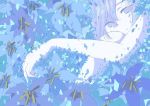  1girl awayawa_pic bangs blue_theme flower leaf lily_(flower) looking_at_viewer original short_hair 