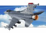  aircraft airplane clouds f-16_fighting_falcon flying from_behind marker_(medium) mick_(m.ishizuka) military original sky thrusters traditional_media united_states_air_force vehicle_focus 