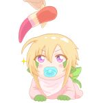  1girl baby bandana bangs blonde_hair blush blush_stickers child commentary commentary_typo disembodied_limb doll draco_(monster_musume) dragon_girl english_commentary eyebrows_visible_through_hair eyes_visible_through_hair full_body glint holding long_sleeves looking_up lying miia_(monster_musume) mixed-language_commentary monster_girl monster_musume_no_iru_nichijou mouth_hold on_stomach pacifier pointy_ears scales shiny shiny_hair short_hair shpo solo tail toy transparent_background violet_eyes wings younger 