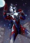  1boy absurdres alien clenched_hand fighting_stance from_below highres huge_filesize looking_up night no_humans solo standing tachibana_satsuki_(artist) ultra_series ultraman_z ultraman_z_(series) white_eyes 