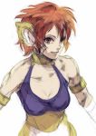  1girl animal_ears artist_request breasts breath_of_fire breath_of_fire_ii cat_ears closed_mouth facial_mark highres looking_at_viewer pointy_ears redhead rinpoo_chuan short_hair simple_background smile solo white_background 