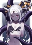  1girl abigail_williams_(fate/grand_order) abigail_williams_(swimsuit_foreigner)_(fate) absurdres bangs bare_shoulders bikini black_bikini black_bow bow breast_hold breasts closed_mouth collarbone double_bun fate/grand_order fate_(series) forehead highres keyhole long_hair looking_at_viewer micro_bikini multiple_bows navel orange_bow parted_bangs sidelocks small_breasts smile swimsuit tentacles third_eye usu_(arisu) very_long_hair violet_eyes white_hair white_skin 