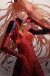  bodysuit eyepatch hacchan_(kamaboko_tai) highres multicolored multicolored_bodysuit multicolored_clothes neon_genesis_evangelion orange_bodysuit orange_hair pilot_suit plugsuit rebuild_of_evangelion red_bodysuit shikinami_asuka_langley souryuu_asuka_langley tsundere 