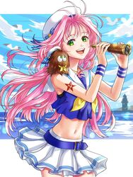  1girl akira_ituki green_eyes guvava hat looking_down looking_up macross macross_7 midriff mylene_jenius navel sailor_collar skirt telescope 