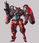  clenched_hand grey_background gun highres holding holding_gun holding_weapon joints looking_down mecha no_humans original robot_joints solo standing taedu visor weapon 