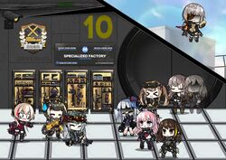  &gt;_&lt; 404_(girls_frontline) 6+girls assault_rifle bangs beret black_gloves black_jacket black_legwear blonde_hair blunt_bangs blush_stickers braid brown_eyes brown_hair cabinet camera chibi closed_eyes closed_mouth english_commentary english_text eyepatch facepalm fingerless_gloves g11_(girls_frontline) ghost girls_frontline gloves grey_hair gun hair_between_eyes hair_ornament hairclip handgun hat headgear hk416_(girls_frontline) holding holding_phone indoors jacket knife long_hair m16a1_(girls_frontline)_(boss) m4_carbine m4_sopmod_ii_(girls_frontline) m4a1_(girls_frontline) mask mod3_(girls_frontline) mole mole_under_eye multicolored_hair multiple_girls one_side_up open_mouth outdoors pantyhose phone pink_hair pistol redhead ribbon rifle ro635_(dinergate) ro635_(girls_frontline) sangvis_ferri scar scar_across_eye shirt sidelocks silver_hair skirt sleeping smile st_ar-15_(girls_frontline) streaked_hair submachine_gun the_mad_mimic thigh-highs twintails ump40_(girls_frontline) ump45_(girls_frontline) ump9_(girls_frontline) violet_eyes watery_eyes weapon 