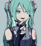  1girl absurdres alternate_costume blue_eyes blue_hair blue_nails eyebrows_visible_through_hair fingerless_gloves gloves hatsune_miku highres looking_to_the_side neko_a0i solo twintails vocaloid 