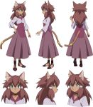  1girl animal_ear_fluff animal_ears blue_eyes brown_hair character_sheet furry gundam gundam_build_divers gundam_build_divers_re:rise hand_on_hip highres maiya_(gundam_build_divers_re:rise) multiple_views official_art solo tail 